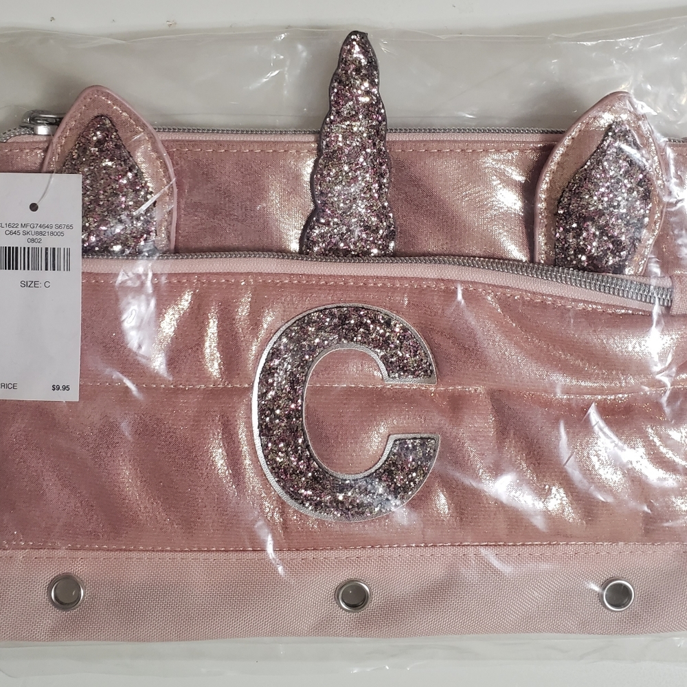 🦄Justice girls rose gold quilted Unicorn🦄 pencil case pouch🦄